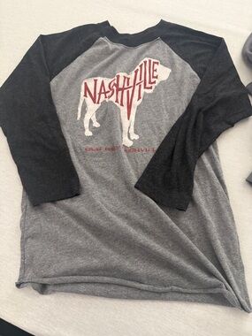 Nashville Old Red Dog Graphic Raglan Tee - Gray & charcoal